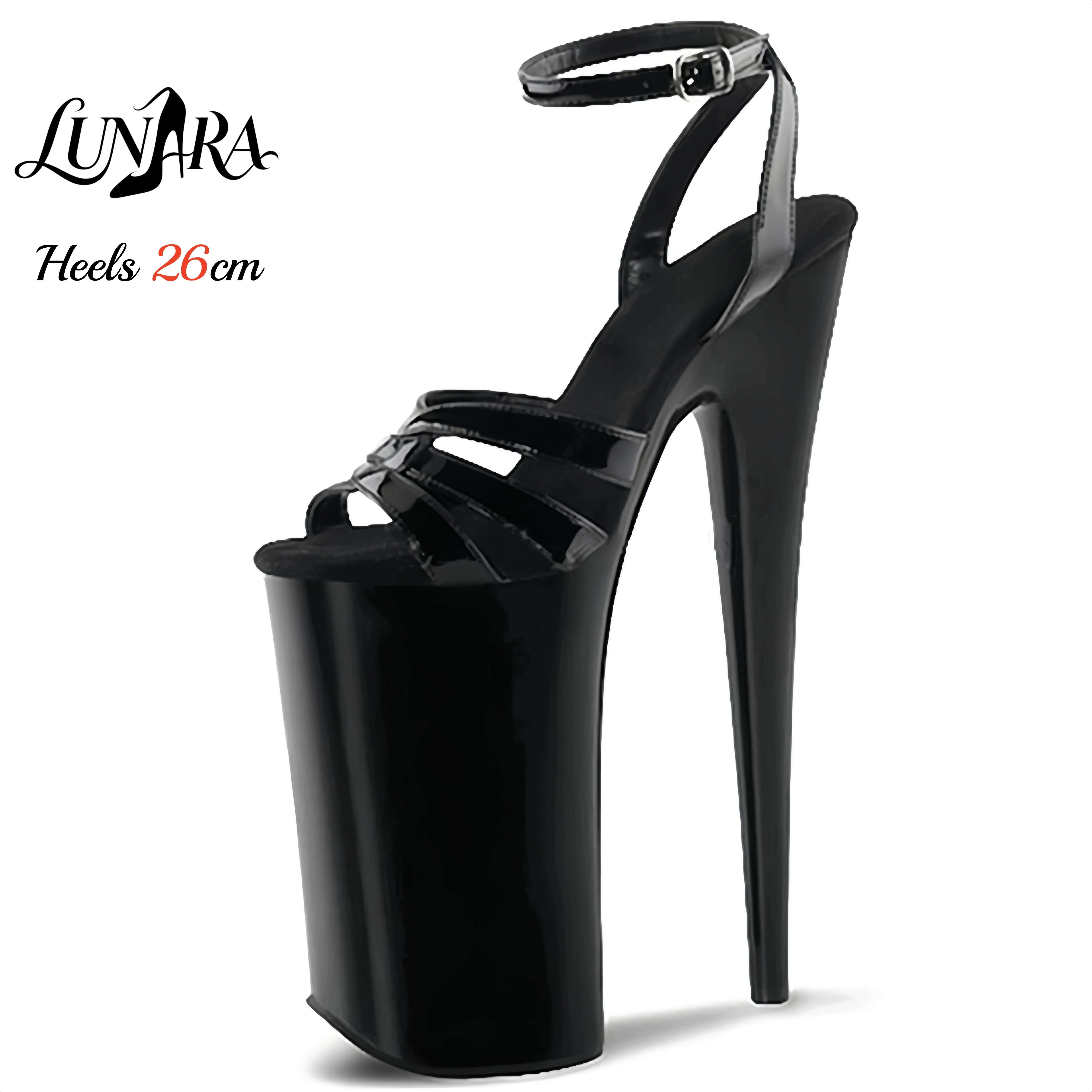 Womens 26cm/10Inch Red Patent Strappy Ankle Strap Buckle Open Toe Platform Extreme Stiletto Sandal Exotic Pole Dance Club Rave