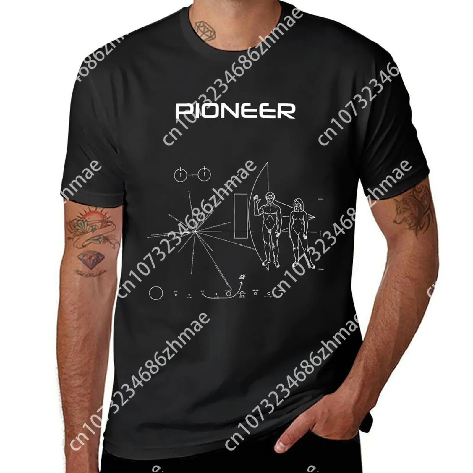 New Pioneer Program - White Ink T-Shirt Black T Shirt Oversized Fashion Casual T Shirts Sweat Shirts, Men