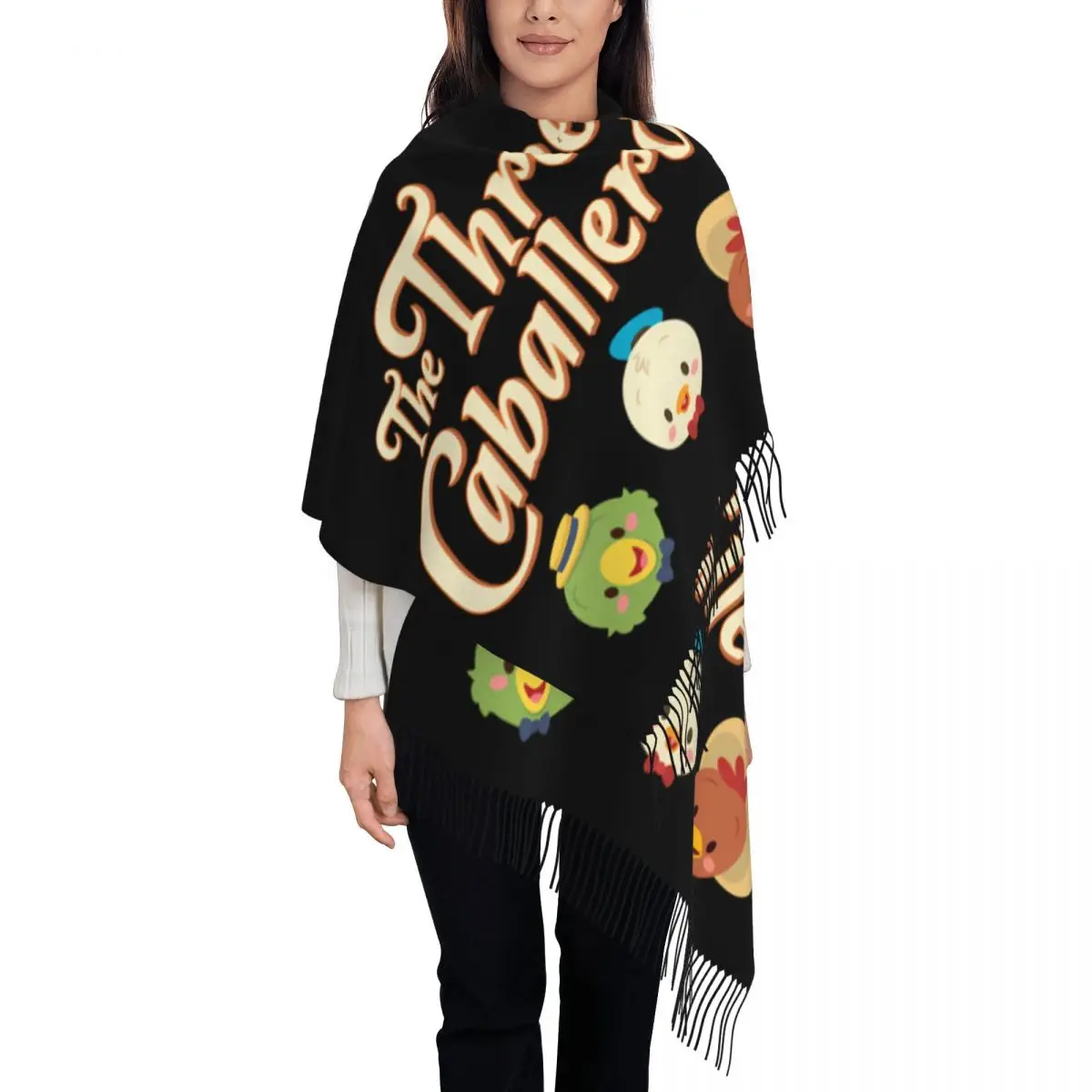 Bufanda personalizada con borlas del Pato Donald de los tres Caballeros, chales cálidos de invierno para mujer, bufandas para mujer