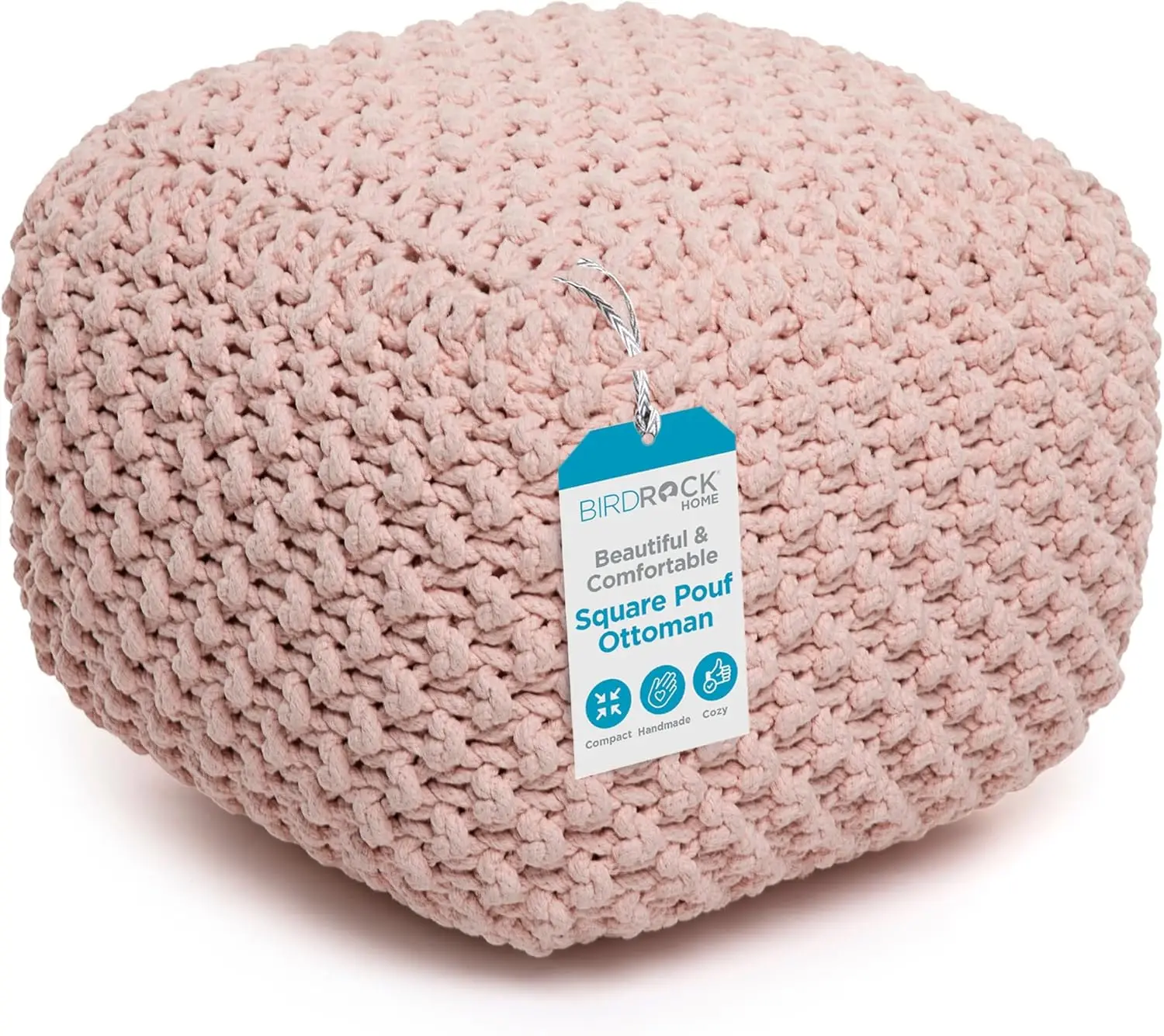 

Square Pouf Ottoman | Cotton Braided Foot Stool With Bean Bag Filling | Boho Foot Rest For Living Room, Bedroom | Compact &