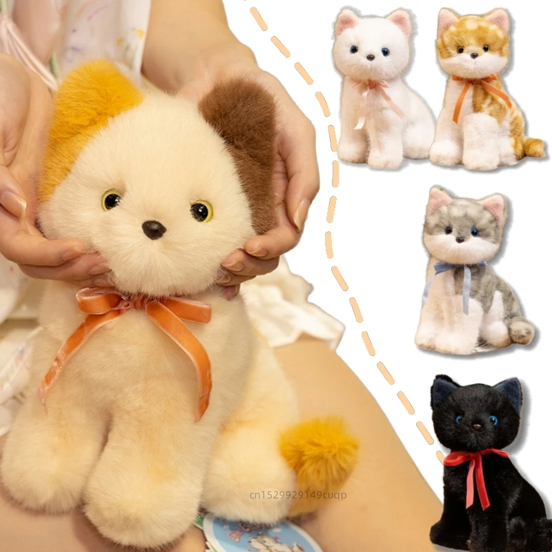 

18/25cm Simulation Cute Cat Plush Doll High Quality Long Hair Bow Cat Animal Stuffed Toy Home Decoration Gift For Children