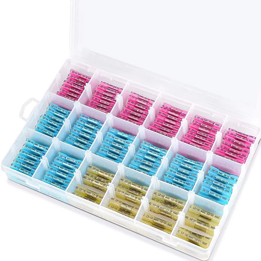 

400PCS Heat Shrink Butt Wire Connector Kit,Insulated Waterproof Electrical Wire Crimp Terminal Butt Splice for Marine Automotive
