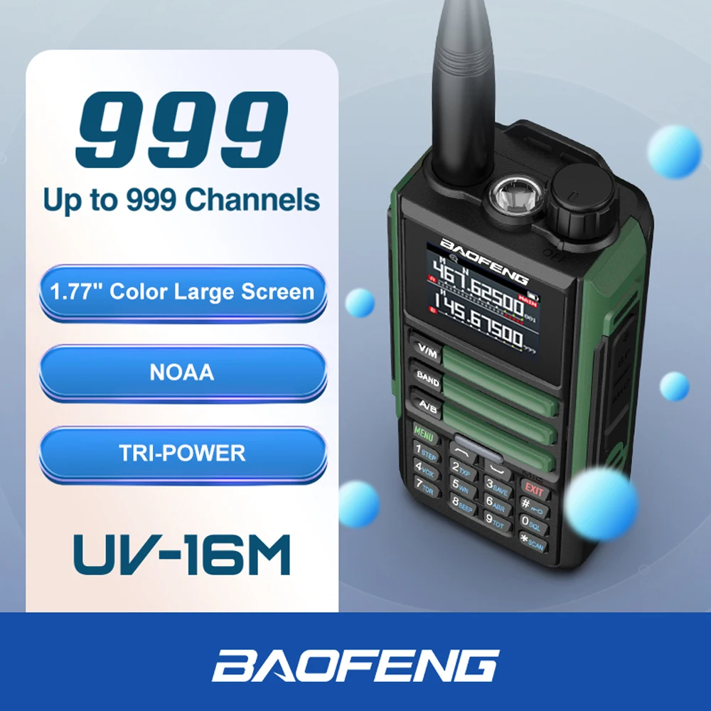 2Pack Baofeng UV16M 15W 50KM Waterproof Walkie Talkie 999CH AM FM 2-Way Radio Full Band LCD Screen Frequency Copy Noise Reduce