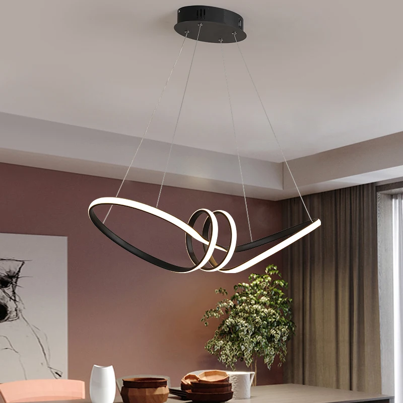 

Pendant Ceiling Light Black Modern Pendant Light For Dining Room kitchen island Dimmable Led Chandelier L65/80cm w/remote contro