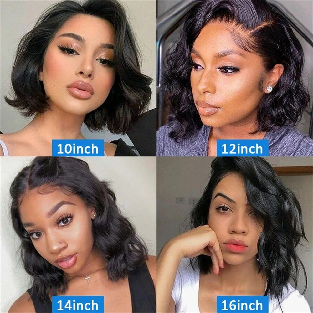 13x4 Body Wave Hair Lace Frontal Wigs Pre Plucked Remy Free Part Transparent Lace Wigs Curly Short Bob Wig Human Hair For Women