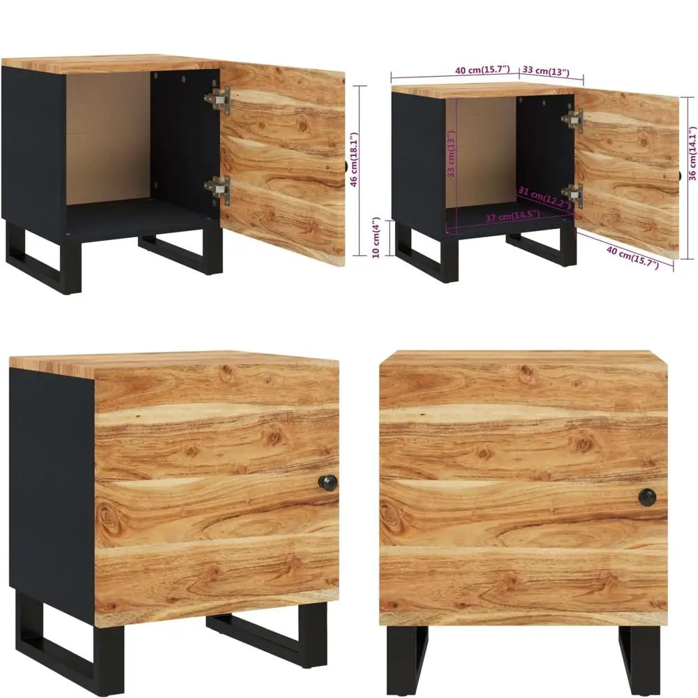 

Пара уникальных прикроватных тумбочек из акации с железным каркасом, в индустриальном стиле, черные - 15.7x13x18.1