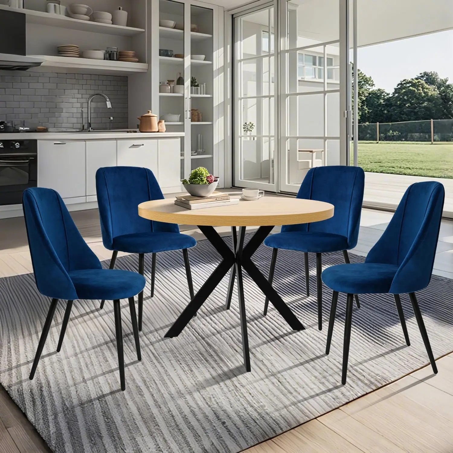 35.5 Inch Round Dining Table Set for 4,Table Set for Dining Room Kitchen Apartment  (Table + 4 Velvet Chairs)