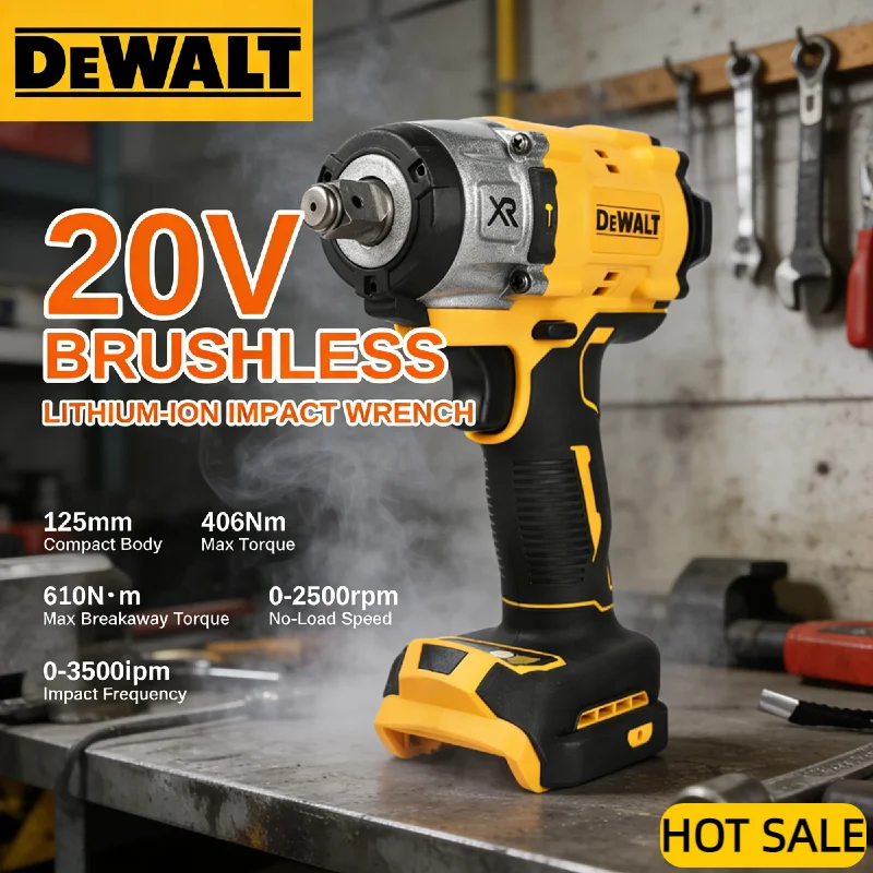 

Бесщеточный ударный гайковерт DEWALT 406 Н·м, 20 В, крутящий момент 1/2 дюйма, 0-2500 об/мин, для затяжки автомобильных болтов и строительных работ