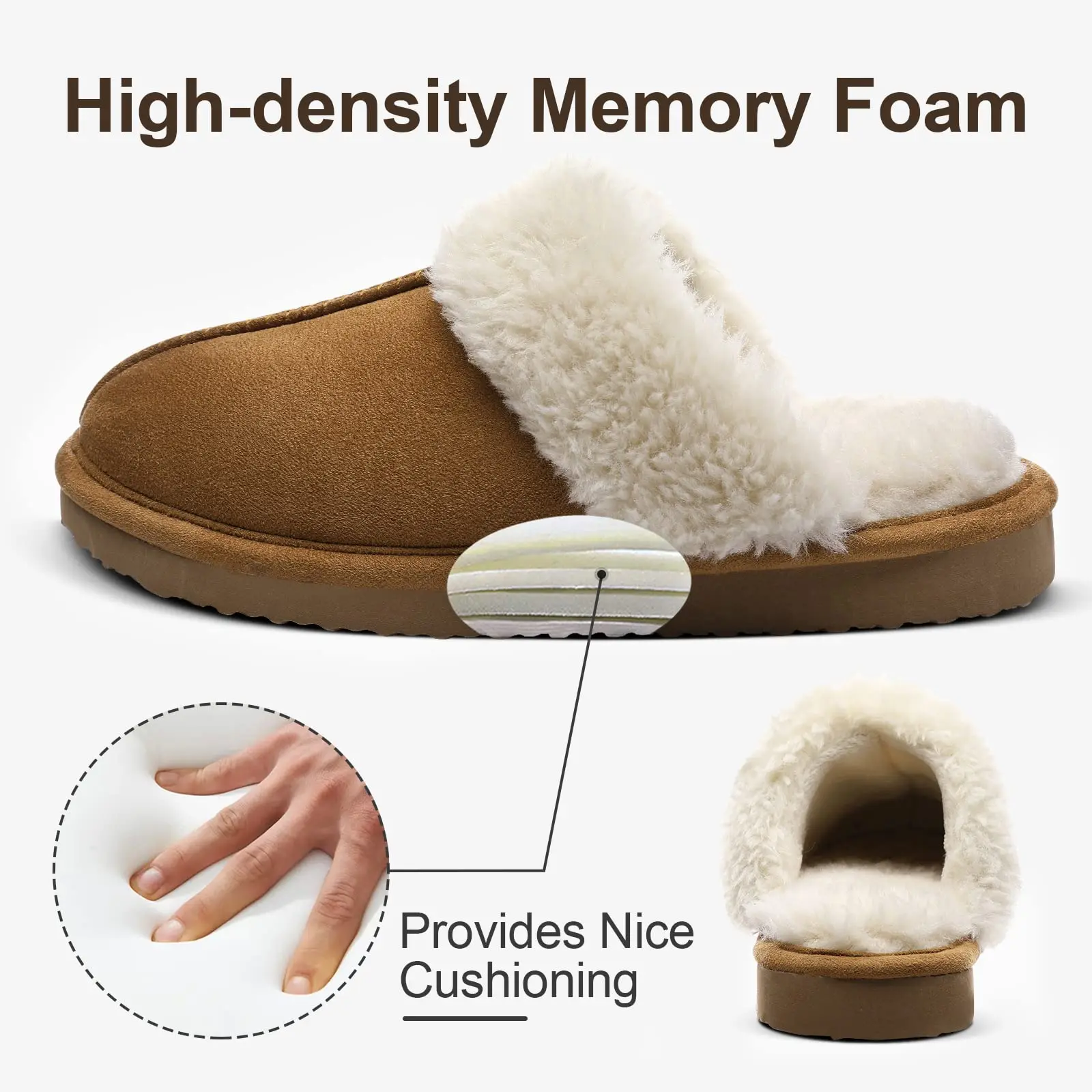 Shevalues Winter Fur Slippers For Women Fluffy Fuzzy House Slippers Memory Foam Plush Slippers Indoor Non-slip Cotton Slippers