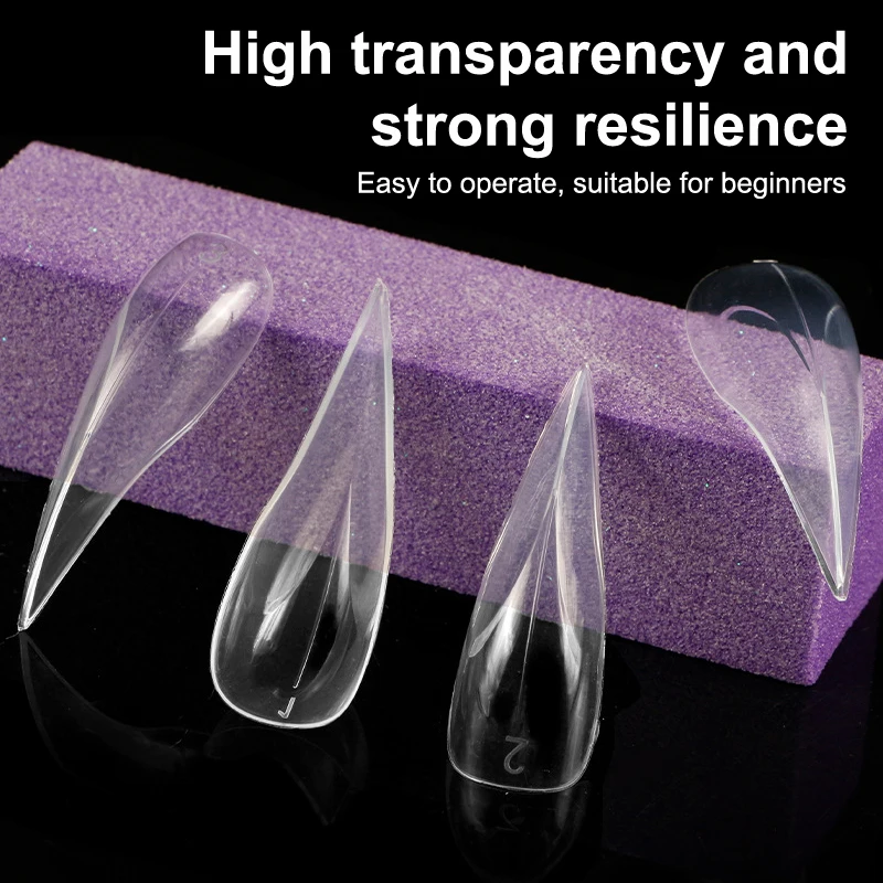 140 개/상자 독특한 곡선 스틸레토 3d 독수리 발톱 네일 호크 조각 손톱 전체 커버 금형의 네일 젤 확장을위한 듀얼 양식