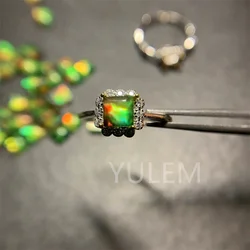 YULEM New Arrival 100% Natural and real Ammolite ring  925 sterling silver Fine gem Ammonite Ring 5x5mm YULEM-ammolite