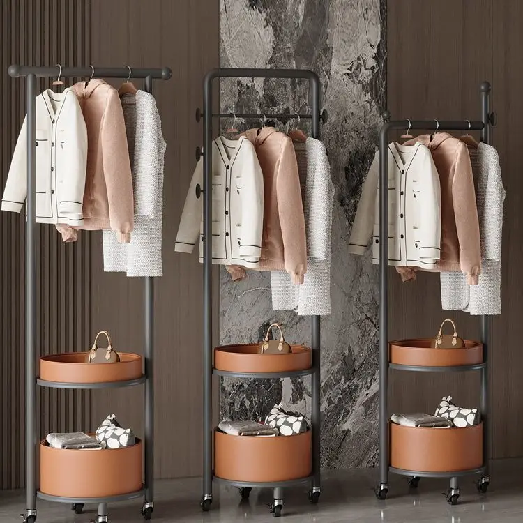 Bedroom Coat Rack Floor Standing Clothes Hanger Mobile Simple Luxury Clothes Organizer