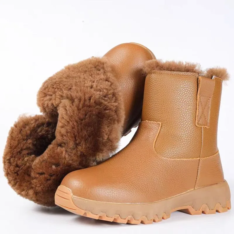 Outdoor Cold‑proof Men Wool Snow Boots Warm Ankle Boots Fleece‑lined Comfortable Waterproof Non‑Slip Cotton Shoes