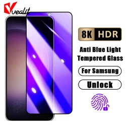 Full Cover Anti Blue Light Protective Tempered Glass For Samsung Galaxy S24 S23 S22 S21 Plus Fingerprint Unlock Screen Protector