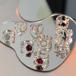 Y2k Irregular Open Rings Moonstone Heart Finger Rings For Women Girls Kpop Sweet Cool Trendy Aesthetic Jewelry Gifts Wholesale