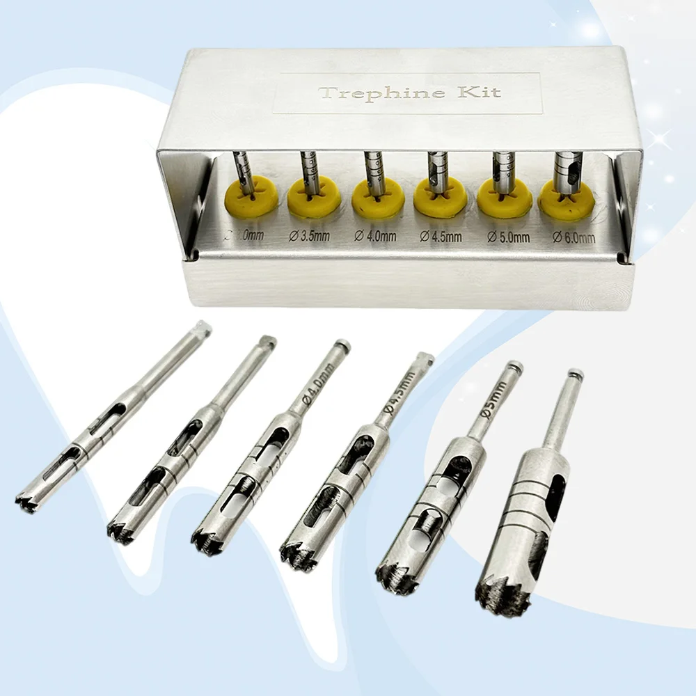 

6 PCS Dental Implant Drill Kit for Implantology Surgery Long Trephine Burs Titanium Alloy Surgical Instruments Set