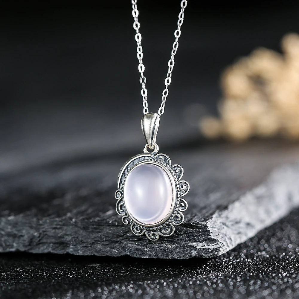 S925 pure silver necklace paired with natural powder crystal impurity free pendant women's necklace boutique jewelry accessories