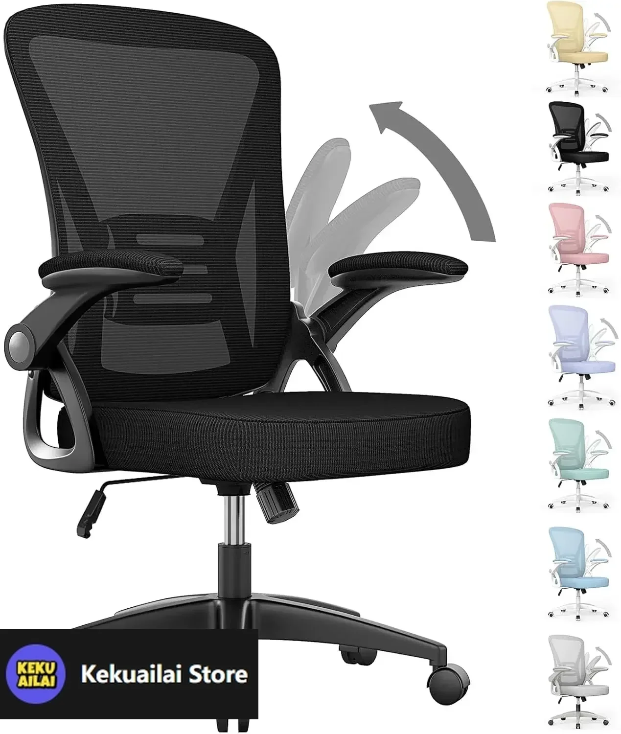 

Ergonomic Office Chair,Mid Back Desk Chair with Adjustable Height,Swivel Chair with Flip-Up Arms and Lumbar Support, Breathable