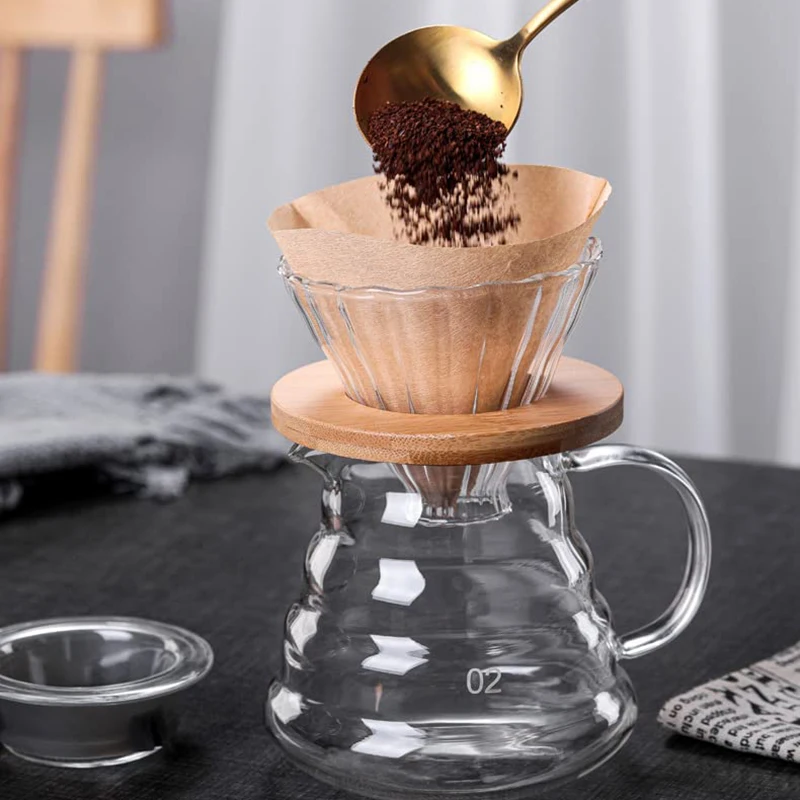 Clear Manual Glass Coffee Dripper Reusable Cone Pour Over Coffee Dripper with Filter Professional Home Coffee Maker