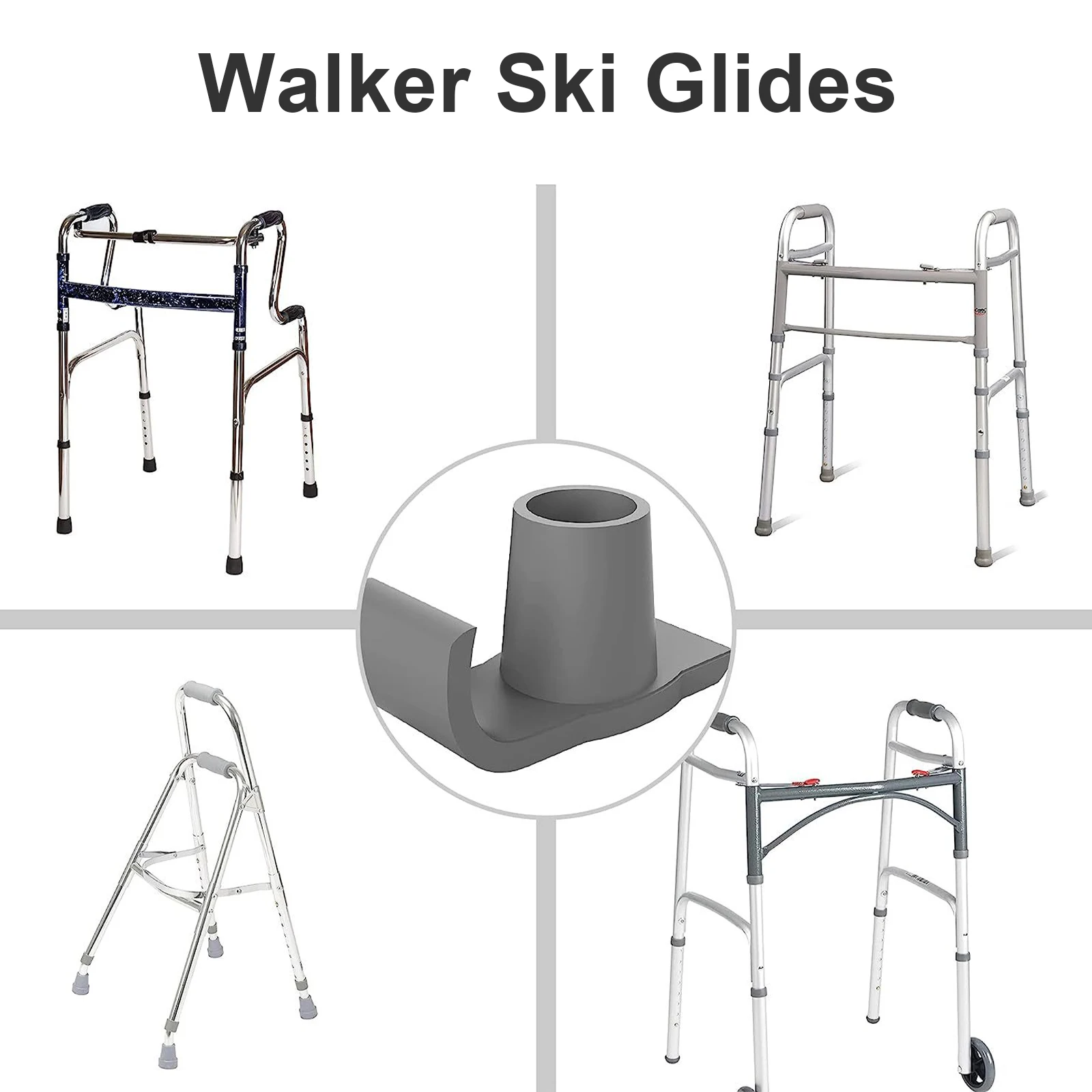 

2pcs Walker Ski Glides Durable Anti-Slip Grey Foot Cover Mat Accessories For Elderly Trekking Supplies Leg Protection