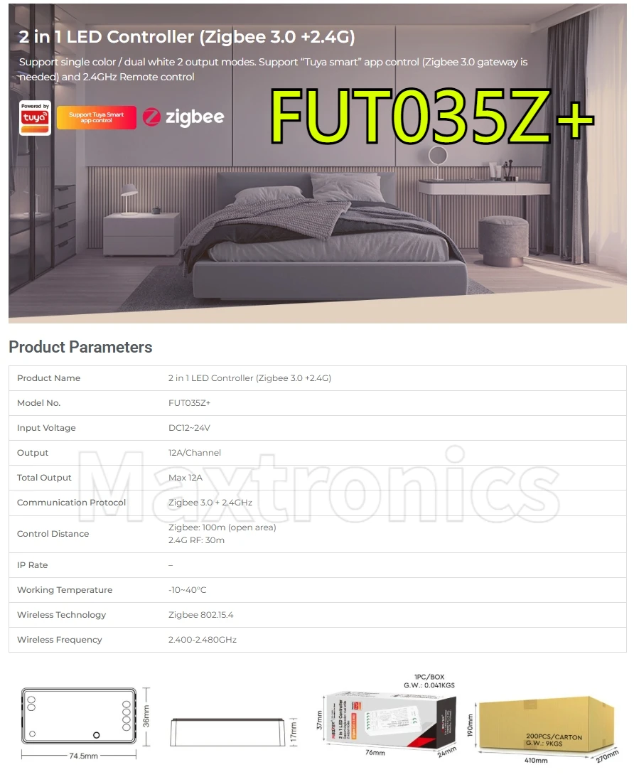 Miboxer 2 in 1 FUT035Z+/ 3 in 1 FUT037Z+ LED Controller/ 5 in 1 Zigbee 3.0+2.4GHz ZL5 LED Strips Controller 15A FUT089Z ZB-Box2