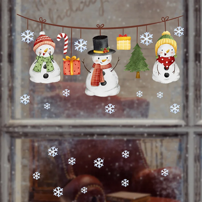 Christmas Eve Snowman Self-adhesive Wall Sticker Cartoon Cute Christmas Atmosphere Room Decoration Sticker
