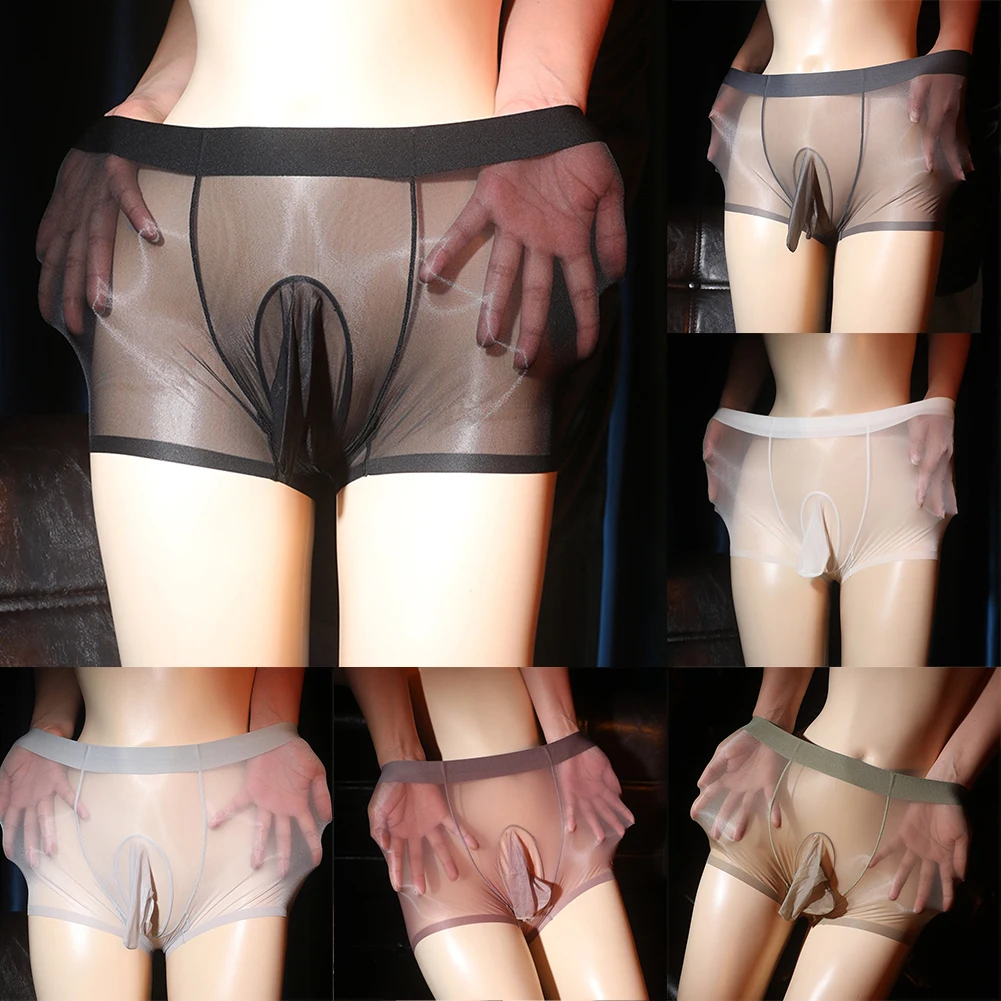 

Mens Sexy Underwear Nylon Sheer Shiny Oil Boxer Shorts Underwear Briefs Glossy Underpants Boxer Shorts Panties