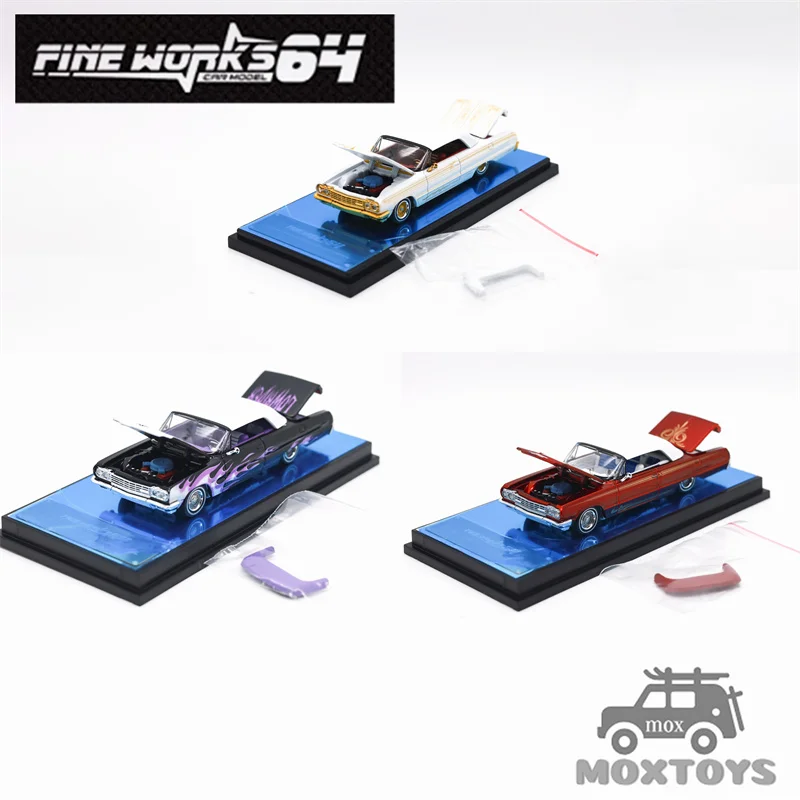 Fine works64 1:64 Impala West Coast Bouncing Cars Metallic Platinum / Transparent Red / Ghost Flame Diecast Model Car