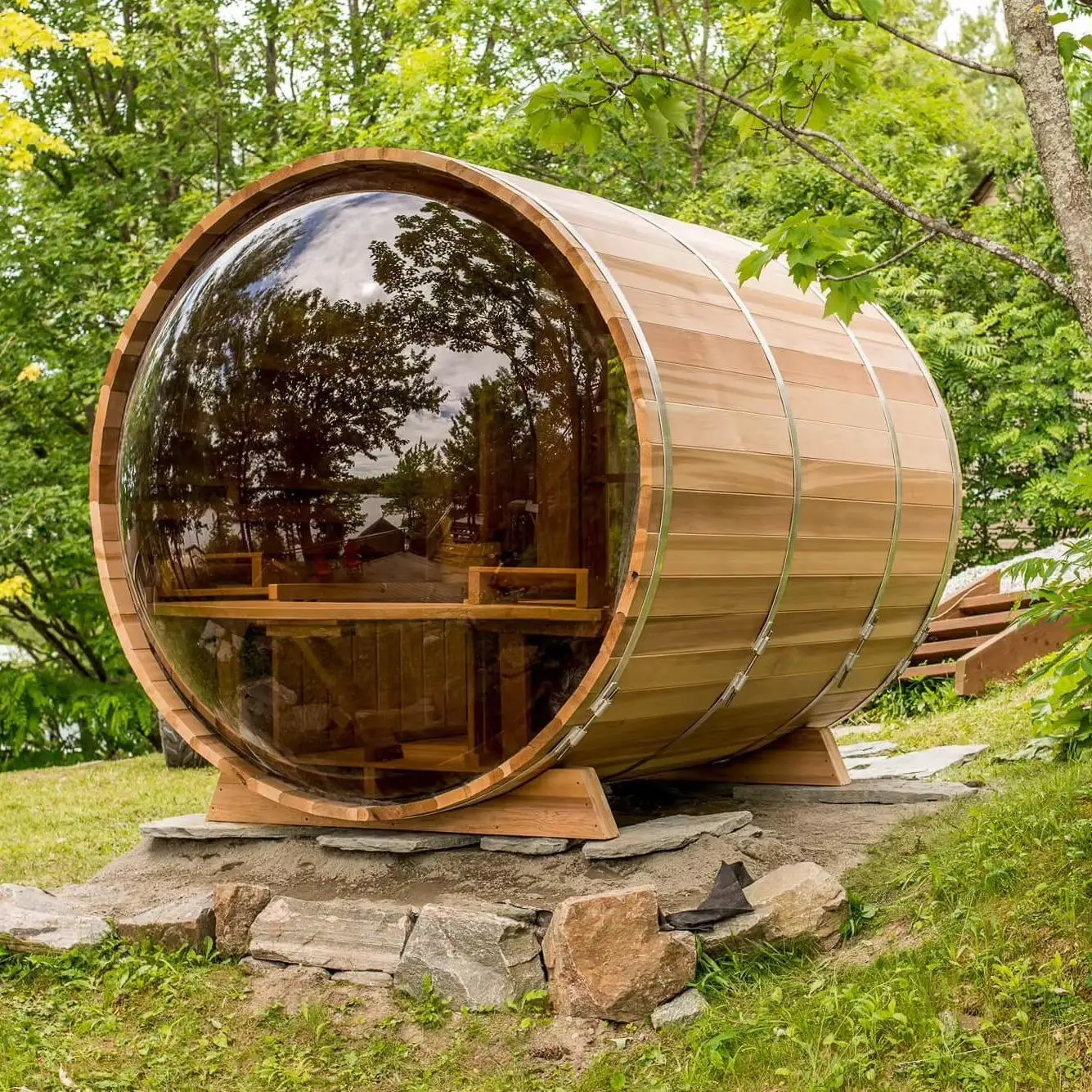 Solid Wood Indoor Barrel Sauna Room With Wet Steam Eco-Friendly Design Easy Installation & Safe Heating For Relaxation