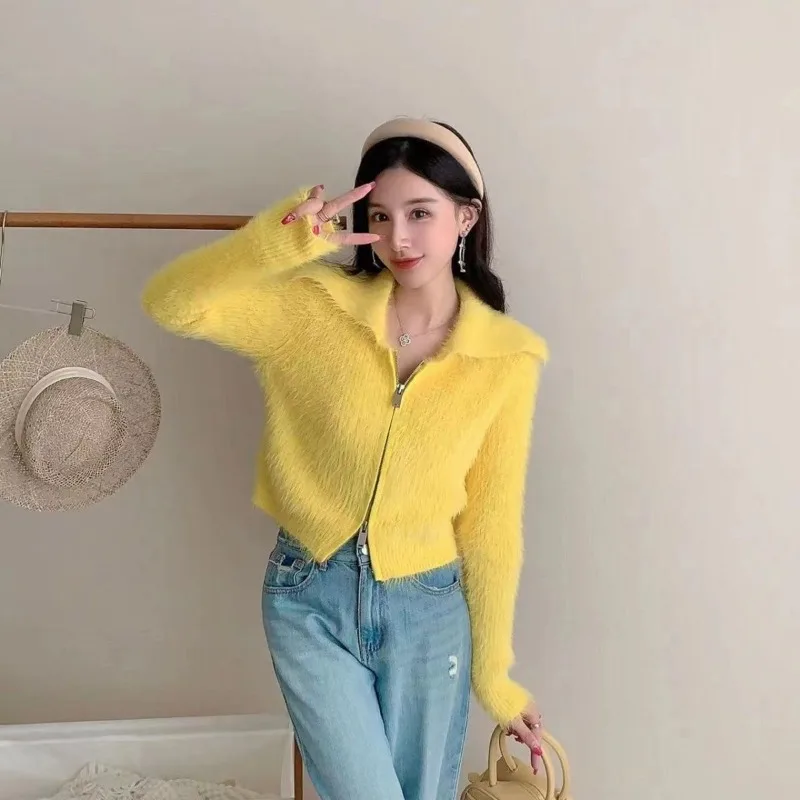 Suéteres de punto para mujer coqueta rosa, Top con mangas largas, tendencia 2025, Y2k, moda de otoño, cárdigans cortos coreanos para mujer