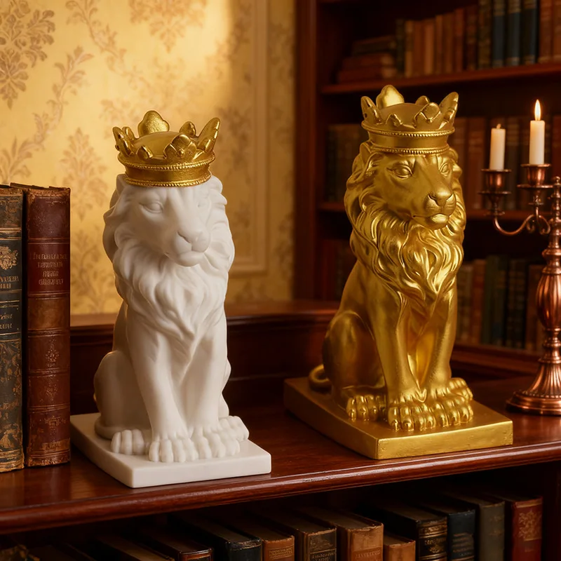 

Creative Lion Statue Crown Lion Statue Handmade Art Gift Home Office Decoration Living Room Desk Home Decoration