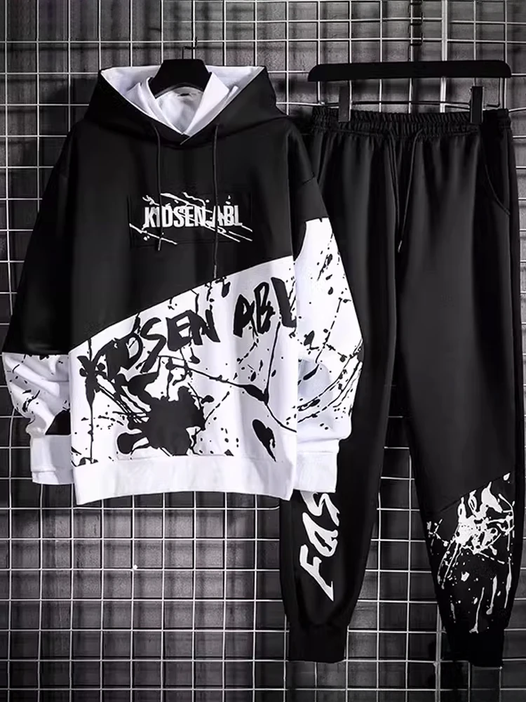 

Men's Hoodie Sweatirt Loose Comfortable Faionable Autumn Set Trendy Korean Sle Long Sve Pants Casual Outfit