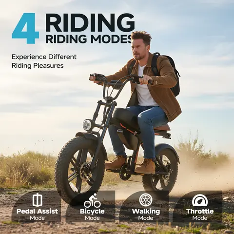 QNUT BK20 Electric Bike For Adults 1500W Peak Brushless Motor 48V 18AH Removable Battery 20"*4.0"Fat Tire Full Suspension All‑Terrain Off‑Road Vintage Chopper Ebike Mountain Dirt Bike Ship From US Warehouse
