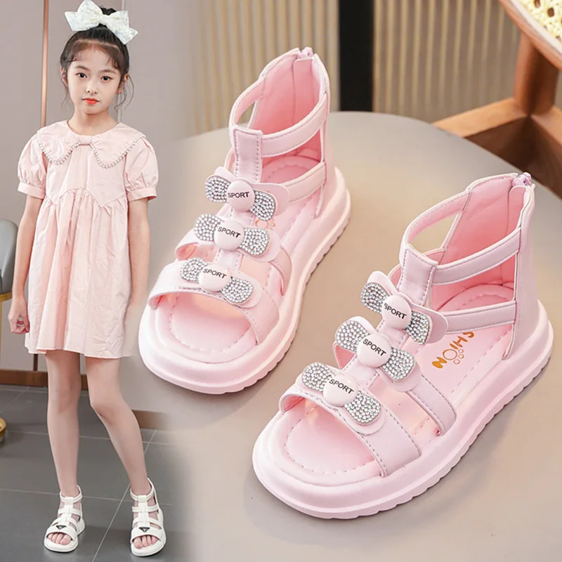 2026 Summer Kids Gladiator Sandals for Girls High Top Open Toe Breathable Princess Sandals for Students
