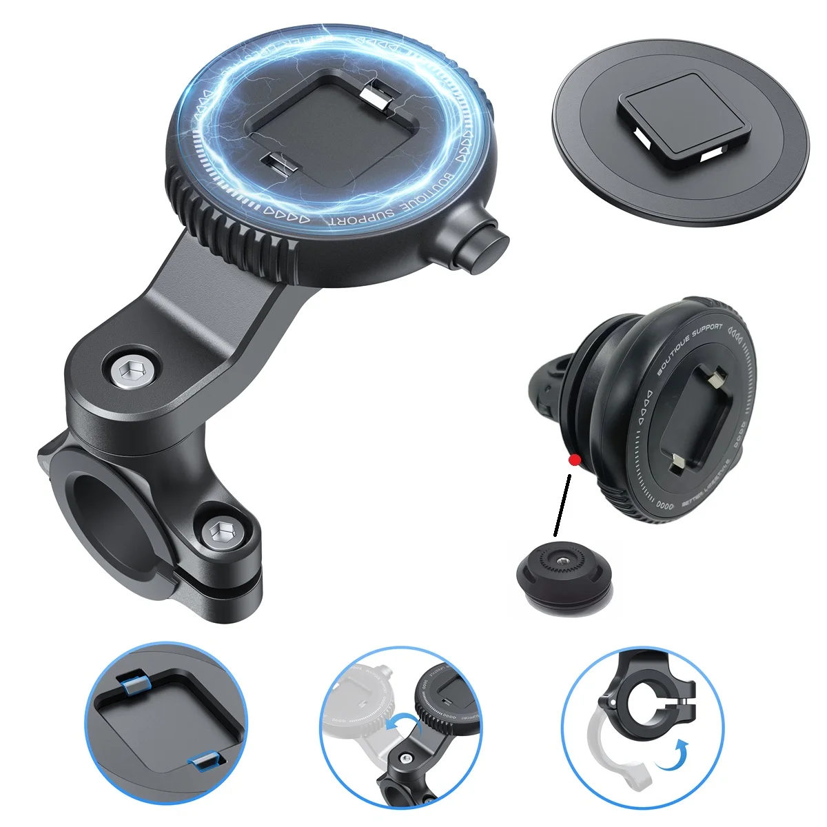 

Universal Magnetic Motor Phone Mount,Bike Stem/Review Mirror Holder Mount Absorber Quick Attach For Bicycle MTB/RoadBike Cycling