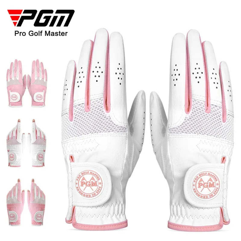 PGM Women's Golf Gloves 1 Pair Open Finger Breathable Mesh Anti Slip Grip Golfing Gloves for Ladies Training Sports