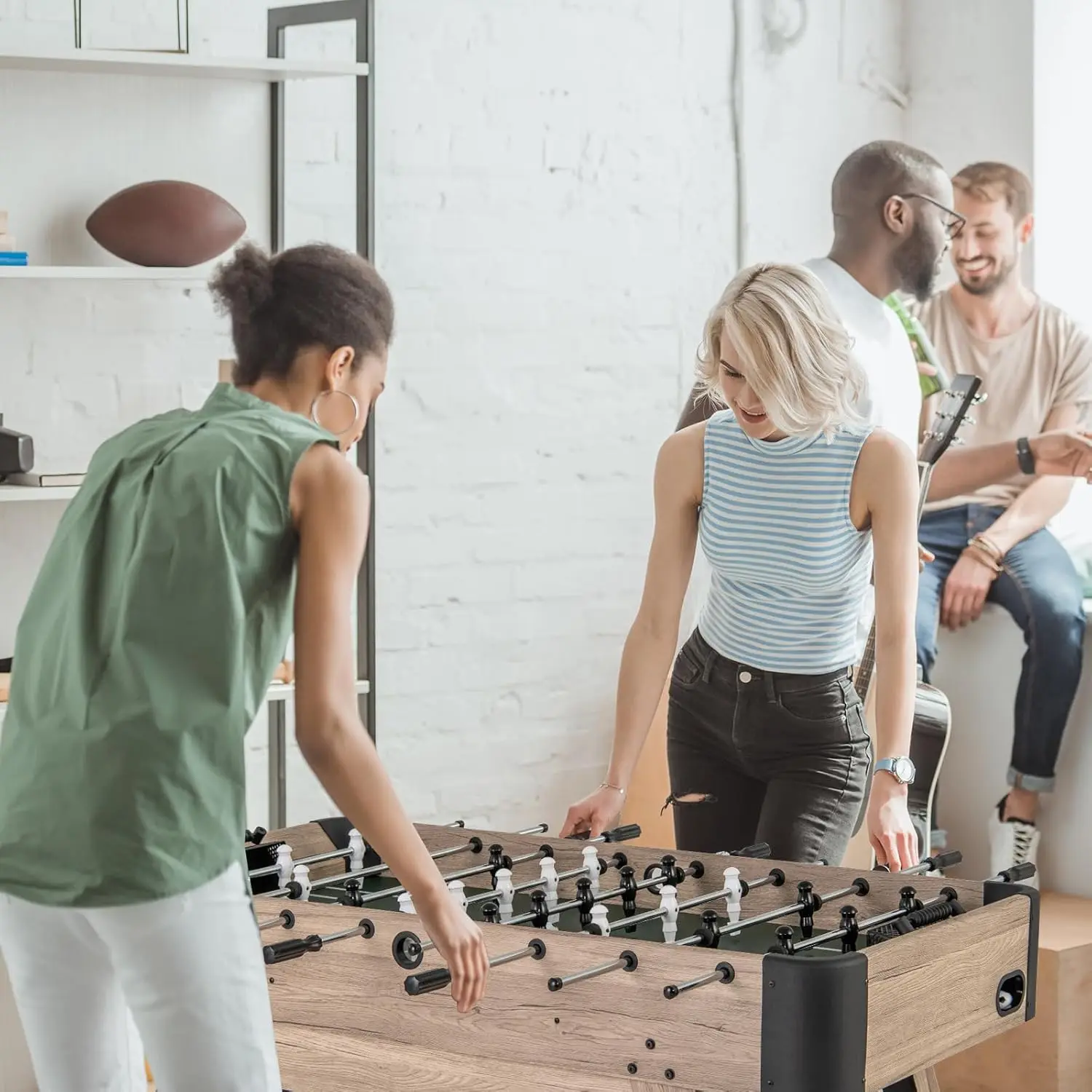 54 Inch Foosball - Wood Football Competition Sized, Arcade Soccer Game Table with 2 Balls, Full Size Foosball