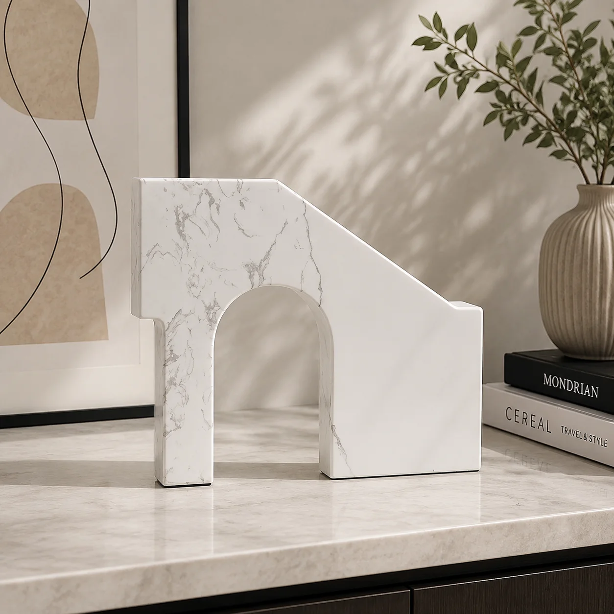 Nonfigurative Diamond Shape Stone Architecture Statue Contemporary Sleek Original Trinket Show Flat Agency Lounge Tabletop