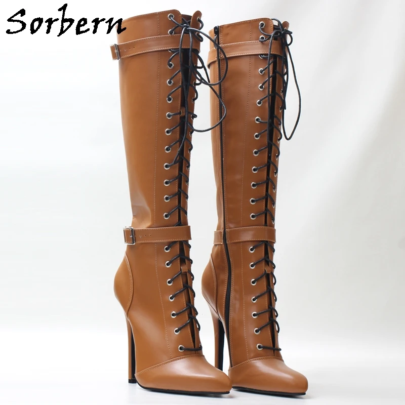 Sorbern Vintage Pointed Toe Boots Women Knee High 14Cm Stilettos Heels Multi Color Unisex Fetish Shoes For Sisy Girls