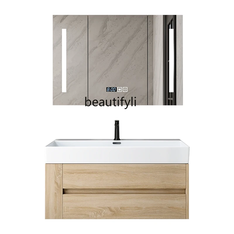 Smart Light Luxury Bathroom Cabinet Combination Ceramic Whole Washbin Bathroom Table Wash Basin