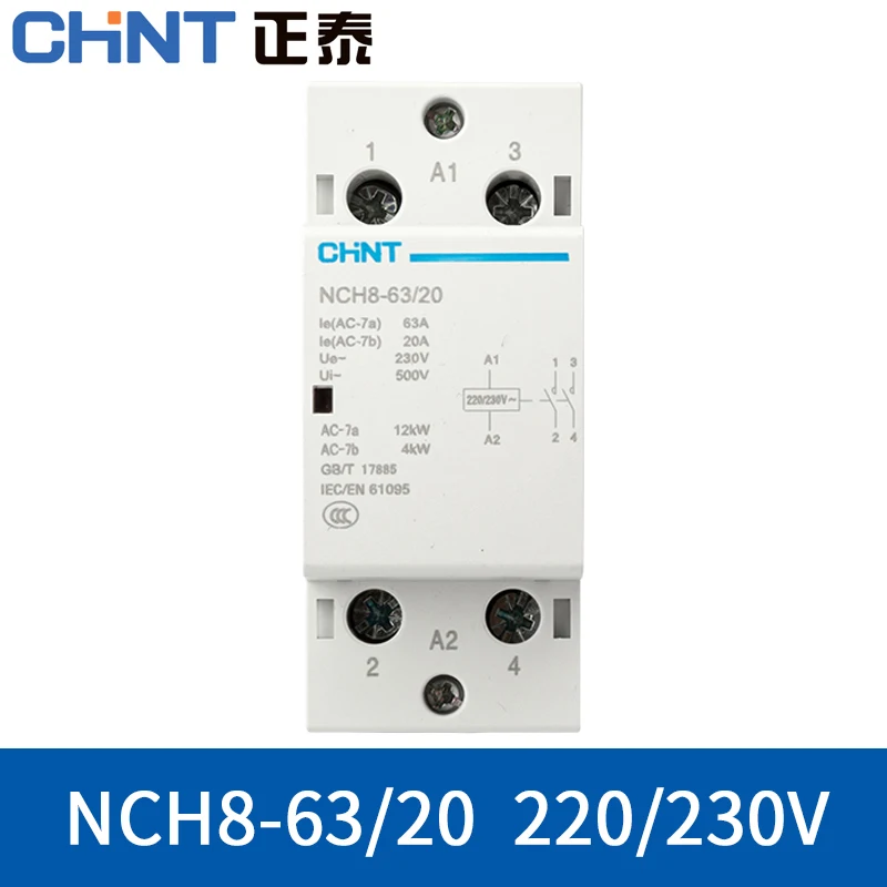 

CHINT 230V Home AC Contactor NCH8 63A 2NO 1NC 1NO 2 NC Modular Mini AC household Contactor 2 4 Pole Phase