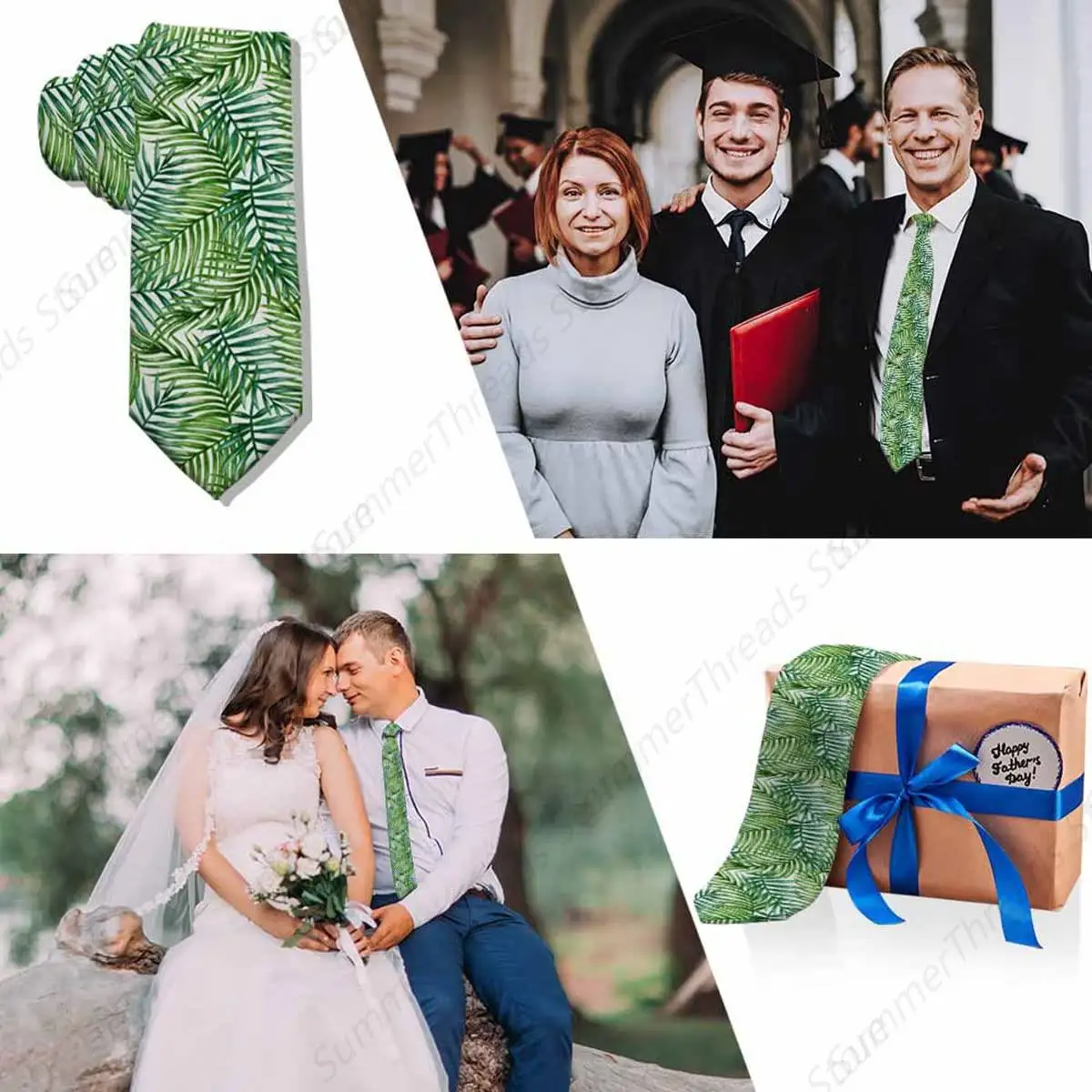 Corbata de hojas de palma verde para hombre, corbata de hojas tropicales de acuarela para hombre y adolescente, trabajo de negocios, fiesta de boda informal