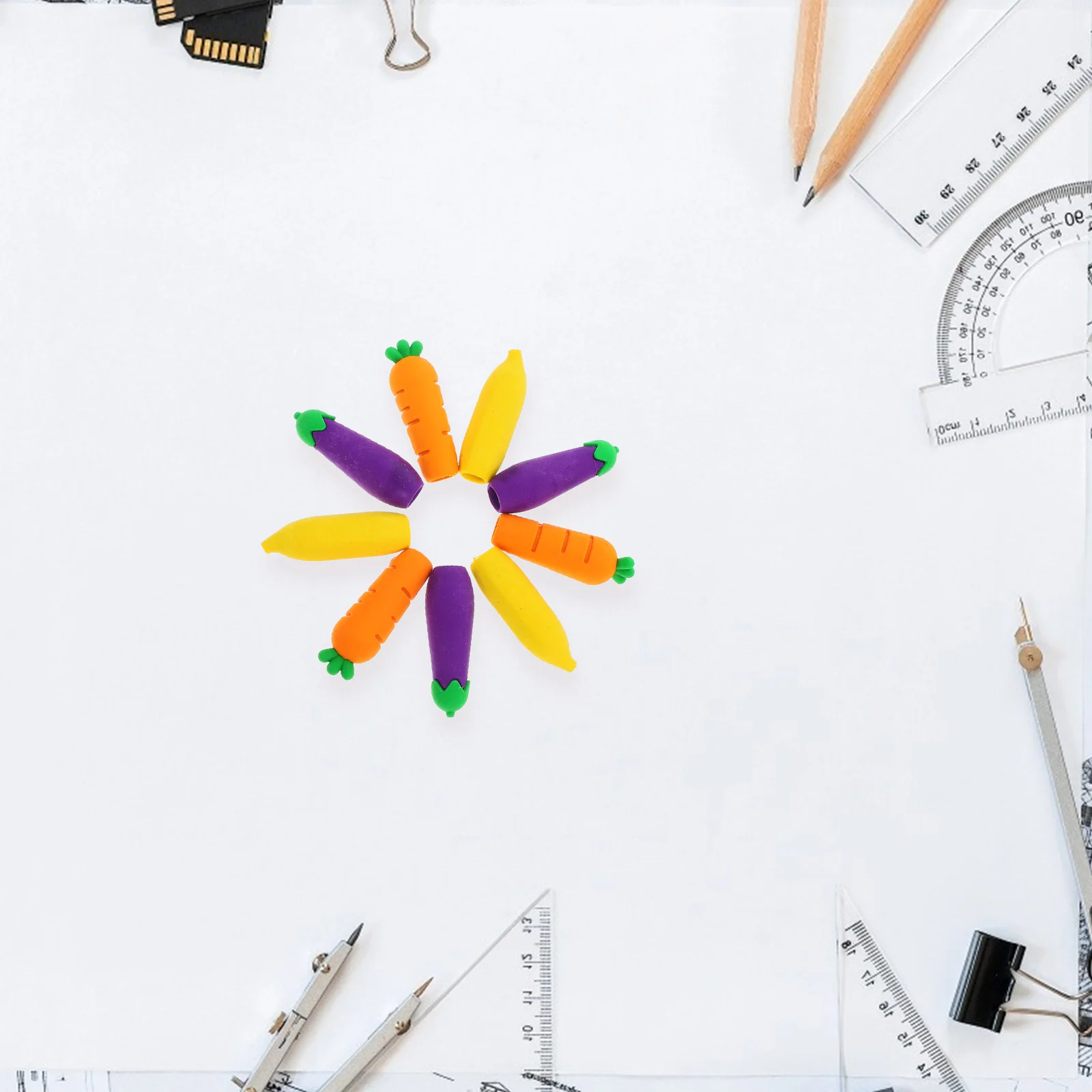 9 Pcs Vegetable Cute Pencil Hat Pupils Erasers Soft Rubber Tip Protector Topper