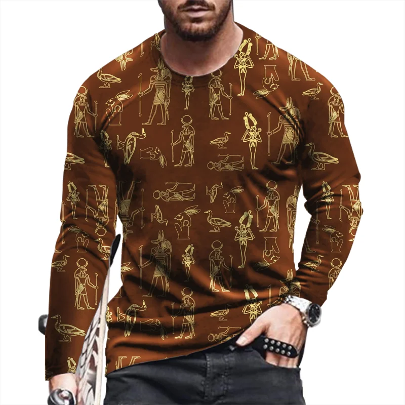 New Ancient Egyptian Pattern 3D Print T-Shirt Men Women Autumn Long Sleeve Casual Tshirts Oversized O-Neck Tees Top Kid Clothing