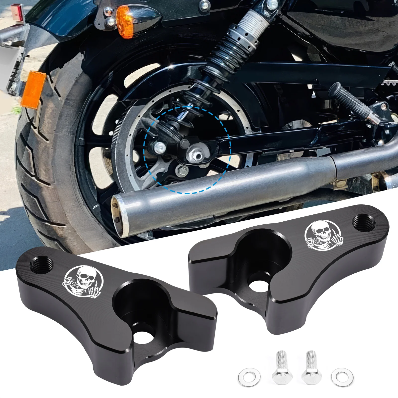 Motorcycle 1'' Lowering Link Blocks Kit for Harley Touring Bagger 2009+ Models Electra Glide Road Glide Road King Street Glide
