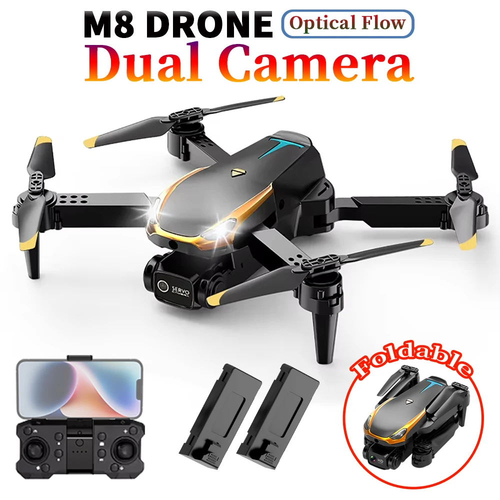 M8 Dual Camera Drone Toys Drone with 2 Batterys, Intelligent Obstacle Avoidance, Optical Flow, HD Camera, 360-degree rolling