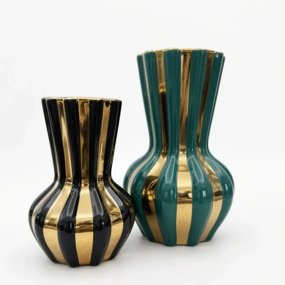 Ceramic Electroplated Vase Black Gold Artificial Flower Flower Vessel Minimalist Decorative Living Room Office Home Decorations