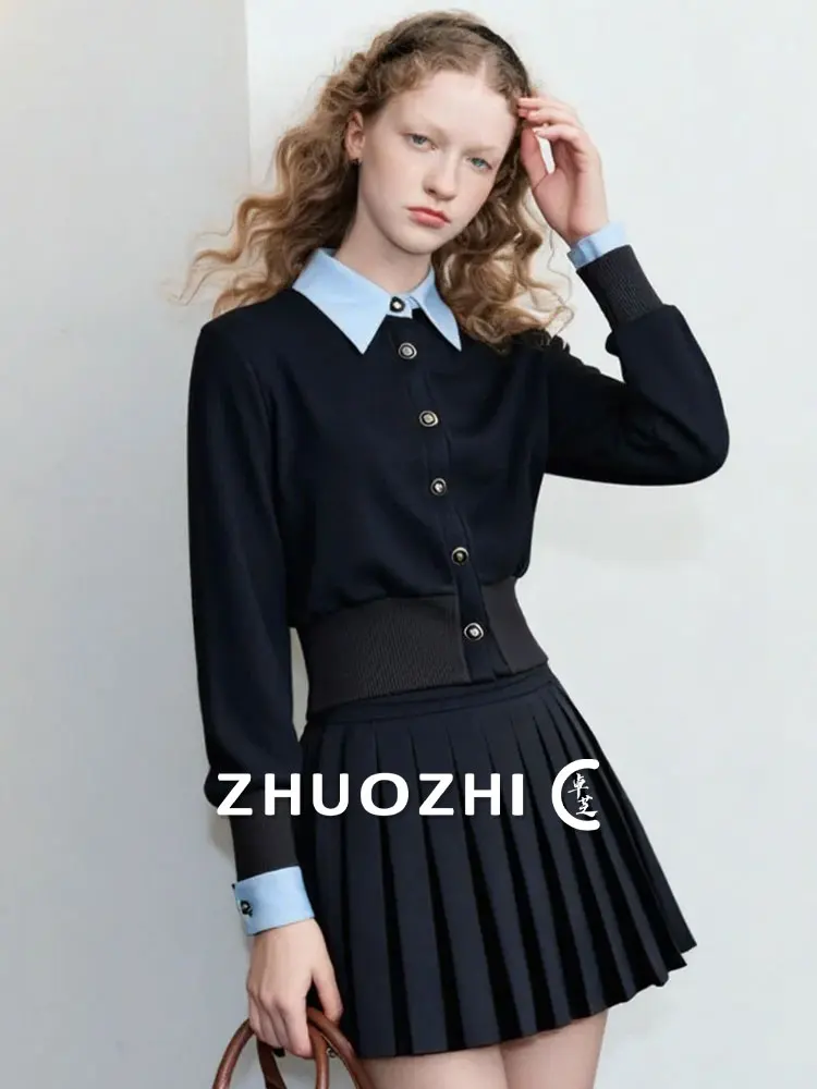 

Вязаный свитер ZhuoZhi High nce с эффектом двухслойности, приталенный, на одной пуговице, с воротником, весна 2026, новинка