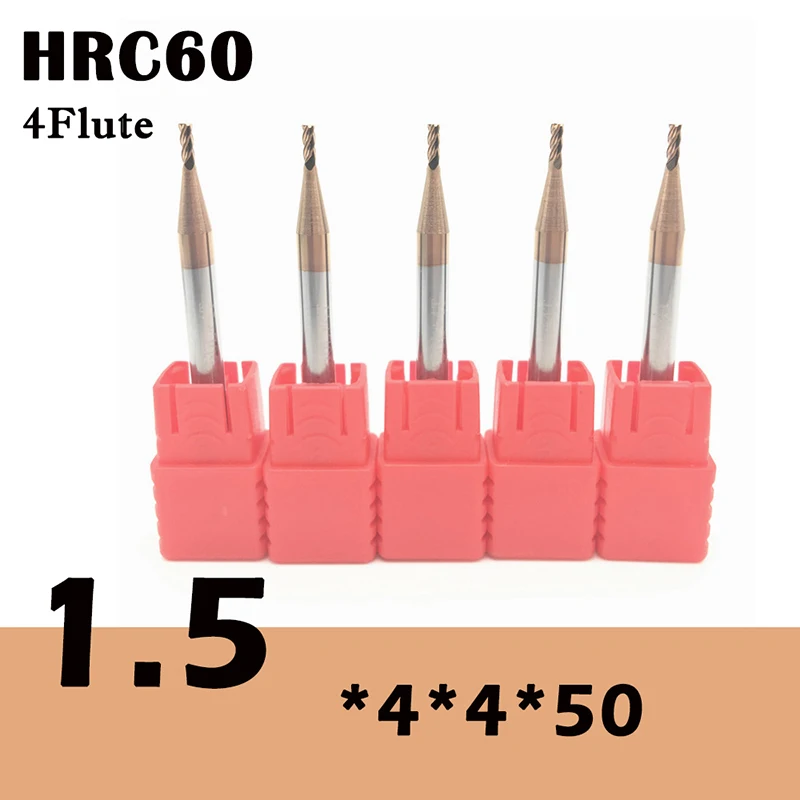 5PCS HRC60 1.5mm Solid Carbide Endmills ENDMILL D1.5X4XD4X50L 4Flute Standard Length Side milling Slotting Profiling face mill