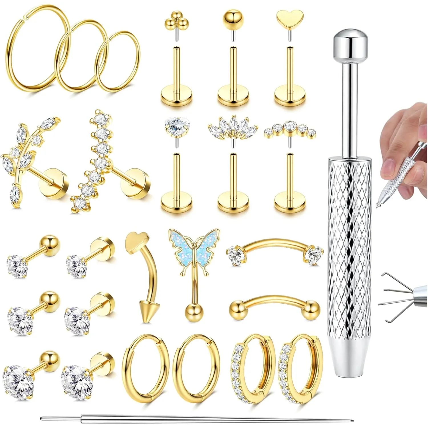 

Drperfect Helix Piercing Jewelry Surgical Steel Flat Back Earrings Studs Hoop Earring Threadless for Lip Nose Cartilage Piercing